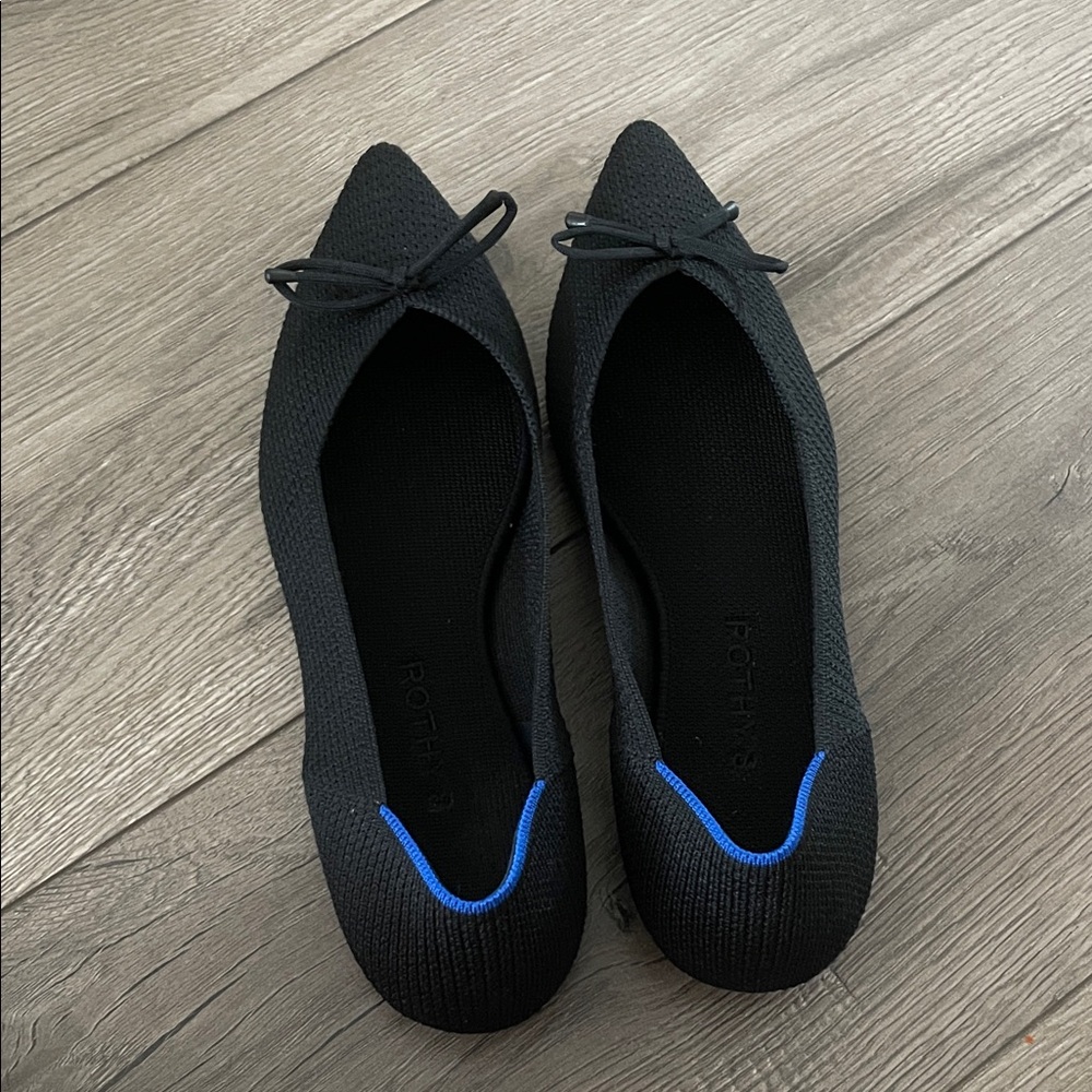 Rothy's The Bow Point Solid Knit Textile Slip On Ballet Flats Black Sz:8.5
